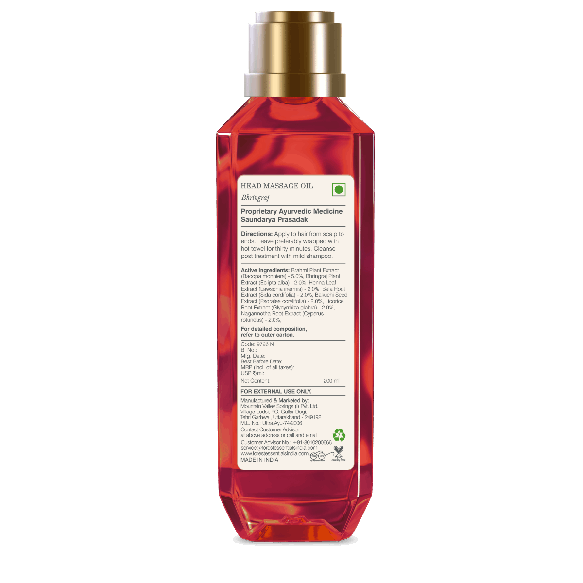 Ayurvedic Herb Enriched Head Massage Oil Bhringraj - Forest Essentials